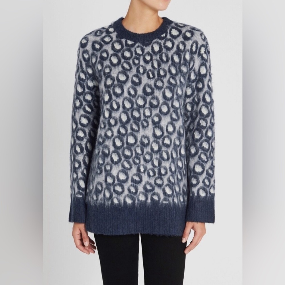 Current/Elliott Cali Brushed Leopard Print Sweater SZ L 3 Blue Grey